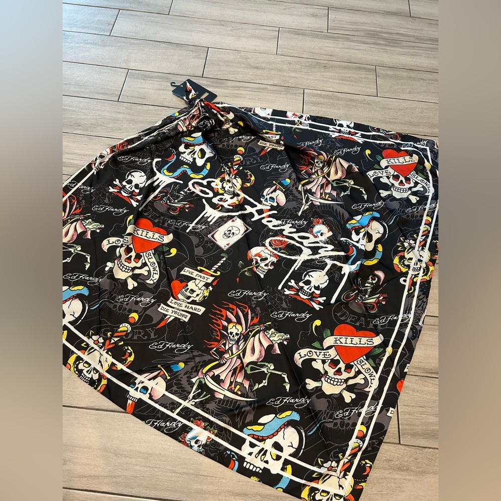 Ed Hardy Skull Graphic silk scarf
